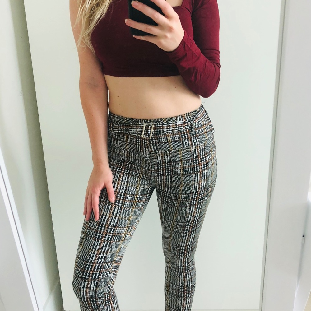 NWT belted high waisted plaid skinny pants - Picture 3 of 8